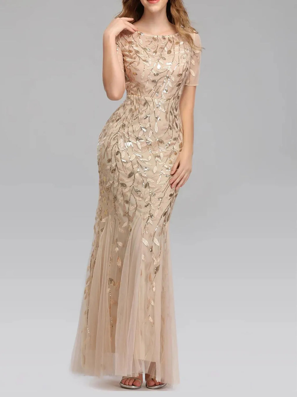 Vestido Longo de Festa Sereia com Tule Transparente e Bordados -  Lyra [FRETE FULL]