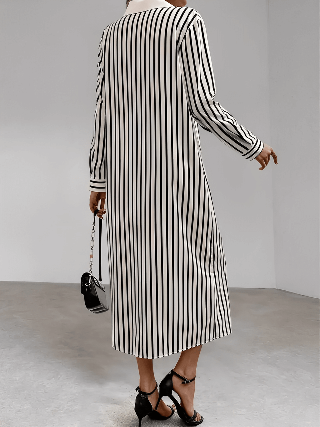 Vestido Chemise com Listras Verticais e Botões Frontais Elegantes – Julia