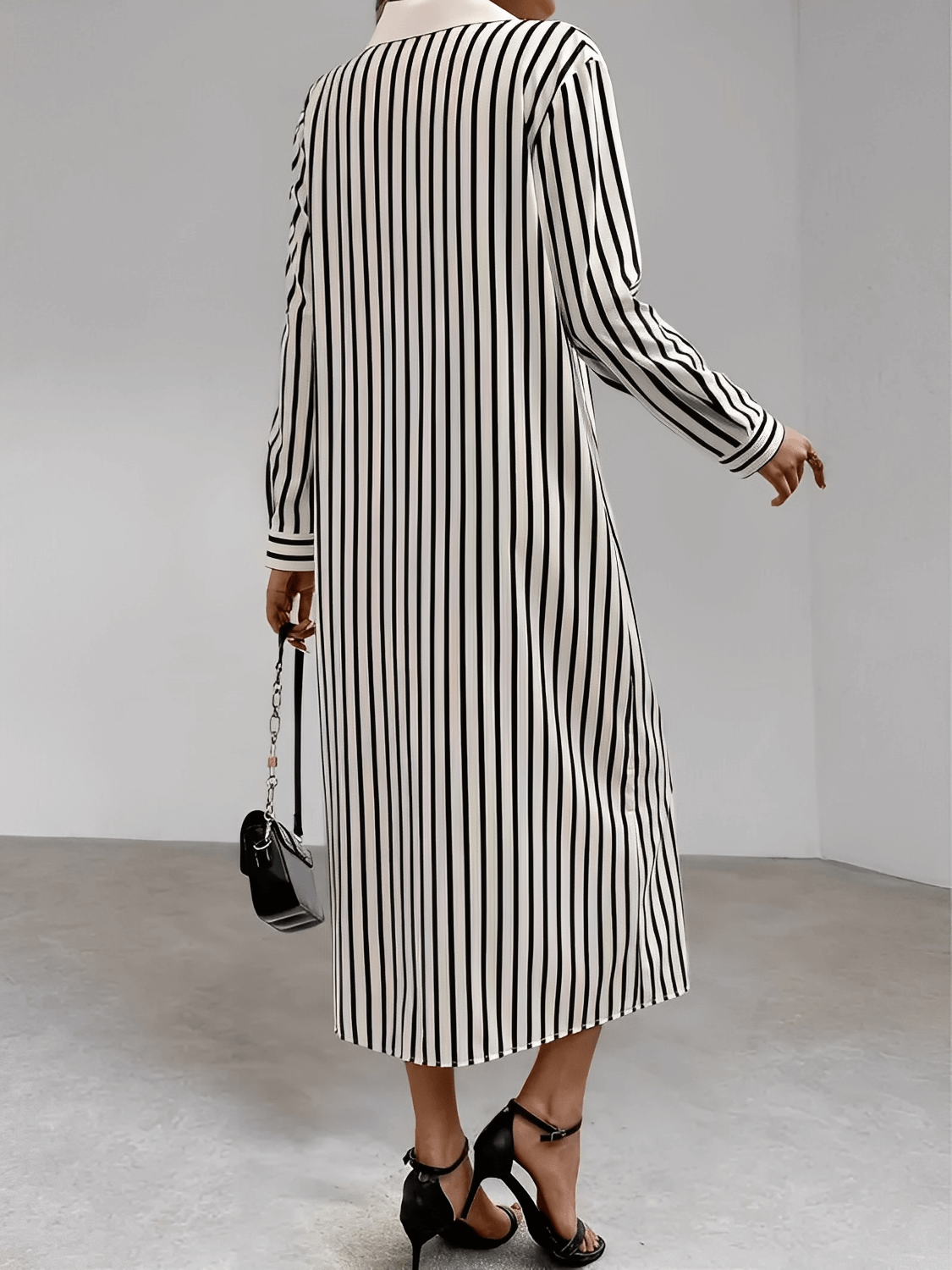 Vestido Chemise com Listras Verticais e Botões Frontais Elegantes – Julia