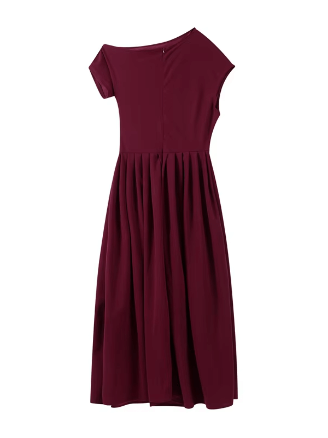 Vestido Maxi com Ombro Assimétrico e Saia Plissada Sofisticada – Luana
