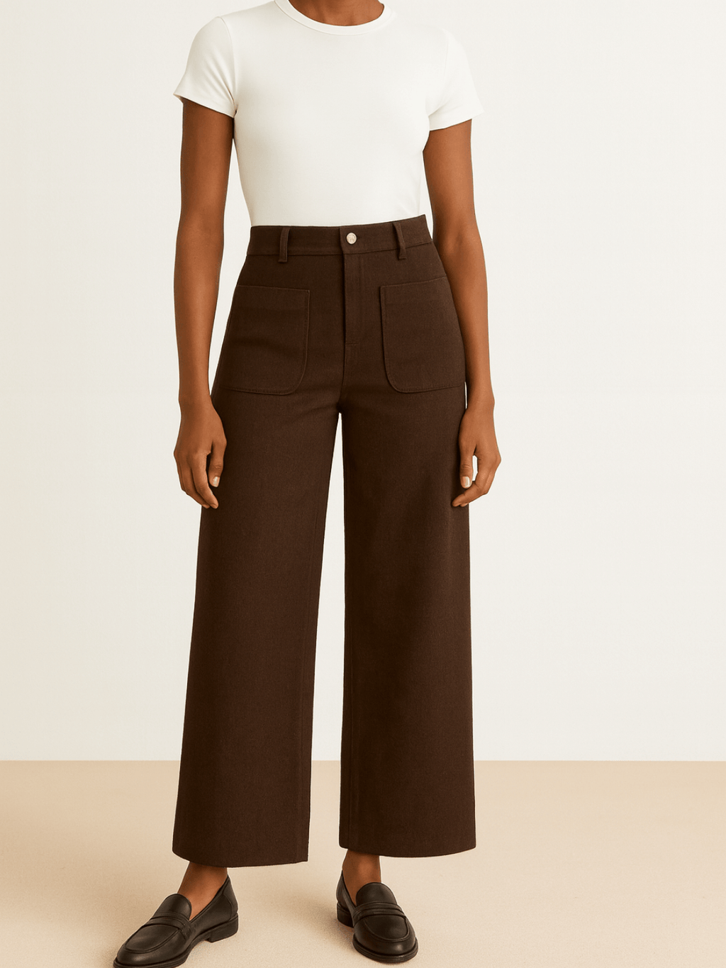 Calça Wide Leg Vintage em Veludo Cotelê Cintura Alta com Bolsos - Antonia