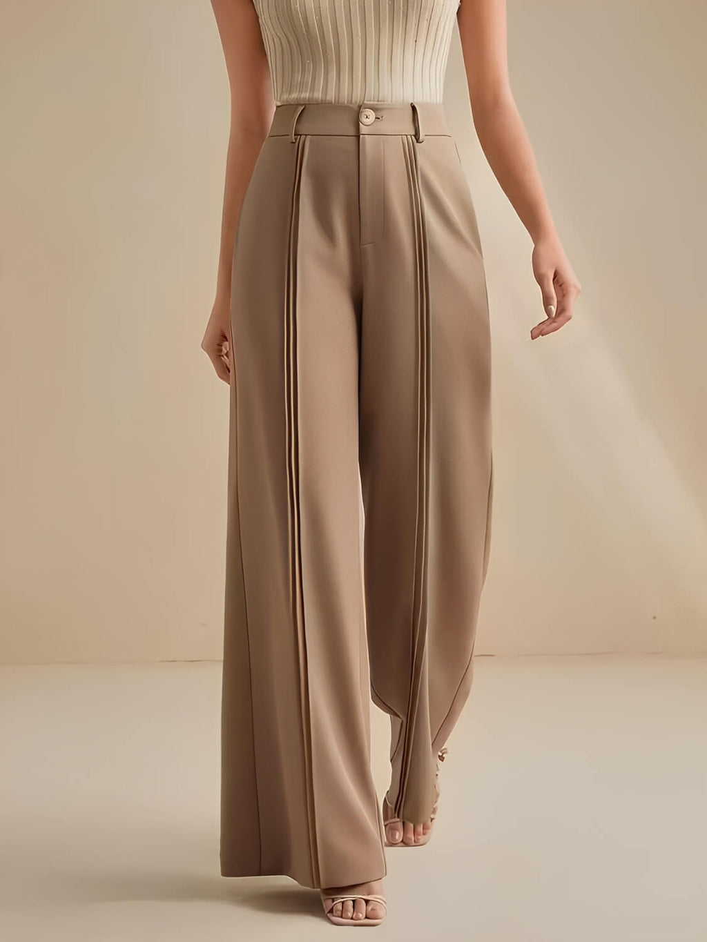 Calça Pantalona de Alfaiataria Cintura Alta com Pregas Verticais – Jade