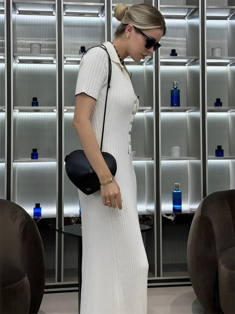 Vestido Longo de Tricô Canelado com Decote V e Botões – Evelyn [FRETE FULL]