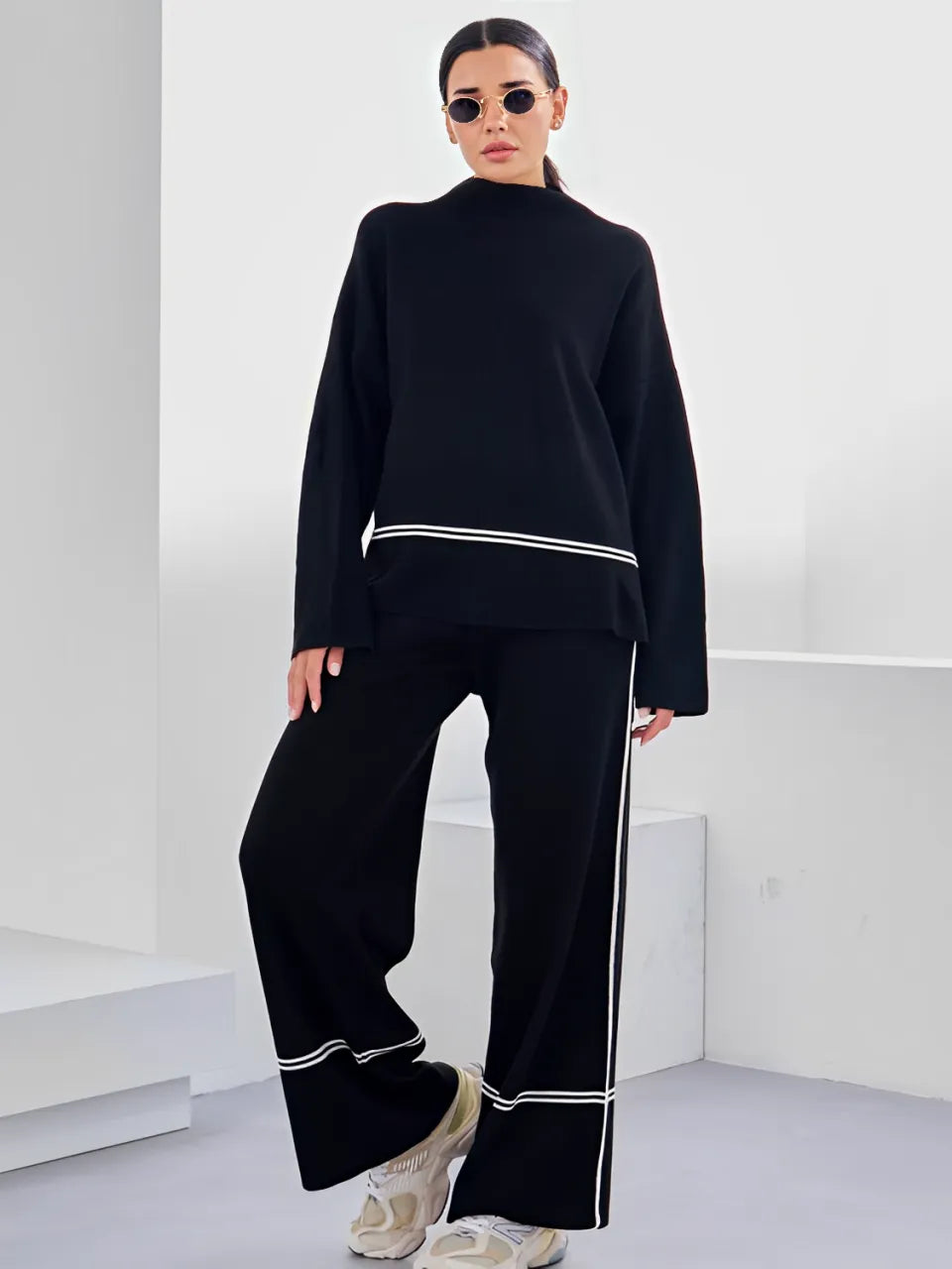 Conjunto de Tricô com Suéter Mullet Gola Alta e Calça Confortável – Kim