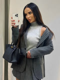 Blazer Feminino Oversized Riscas de Giz com Botões - Francine