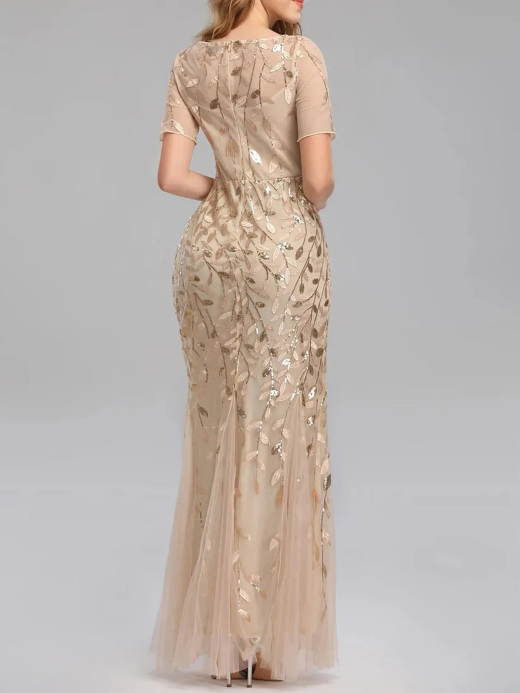 Vestido Longo de Festa Sereia com Tule Transparente e Bordados -  Lyra [FRETE FULL]