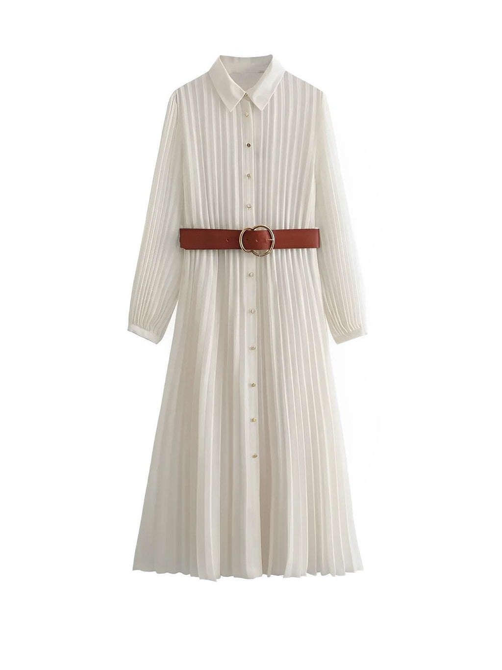 Vestido Chemise Midi Plissado com Botões Frontais – Fleur