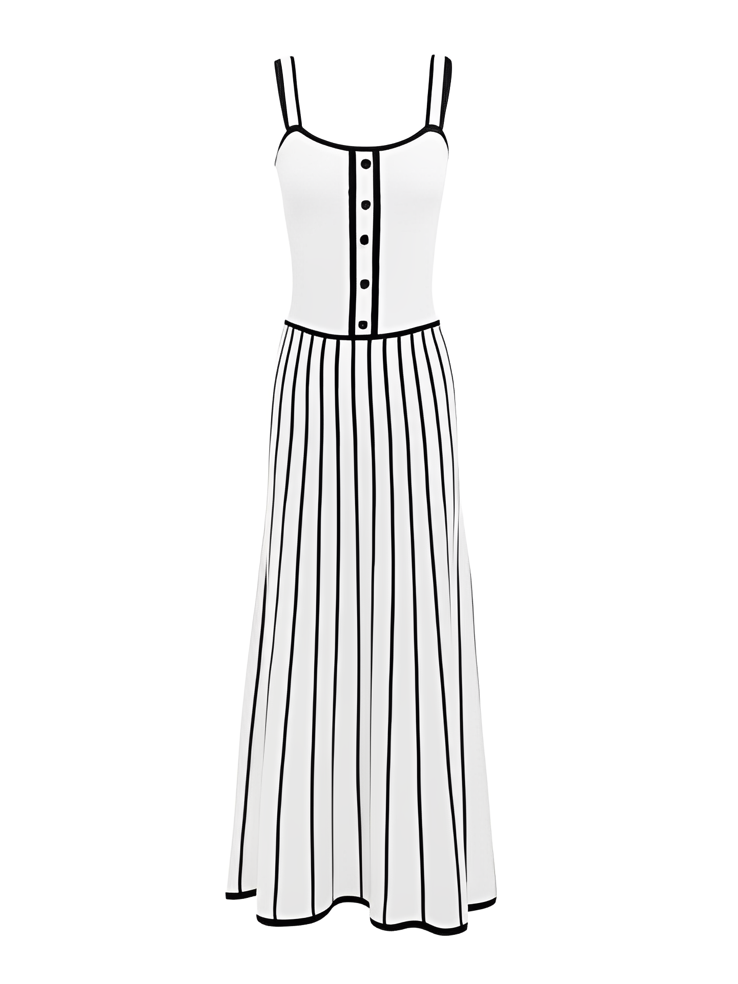 Vestido Midi Listrado de Alças Modelagem Evasê - Dandara