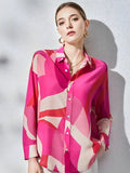 Camisa Estampada Elegante Rosa com Gola Polo e Botões - Rayra