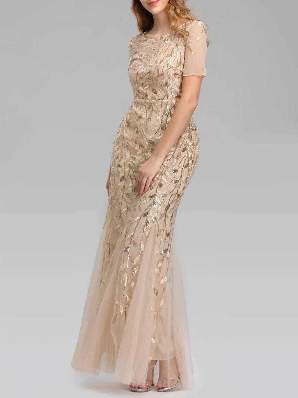 Vestido Longo de Festa Sereia com Tule Transparente e Bordados -  Lyra [FRETE FULL]
