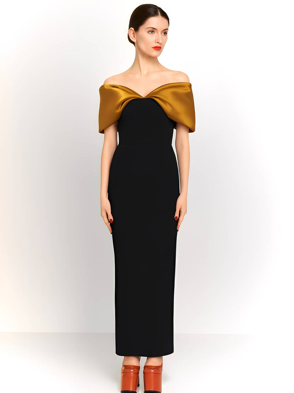 Vestido Longo Ombro a Ombro com Detalhe em Cetim e Fenda Elegante – Nyla [FRETE FULL]