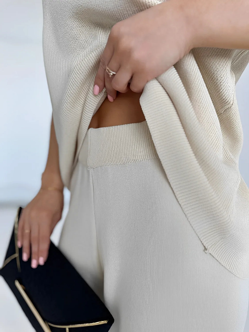 Conjunto em Viscose com Listras Blusa Manga Curta e Calça Solta - Emilia [FRETE FULL]