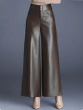 Calça Feminina Flare Cintura Alta em Couro Sintético com Zíper – Ellie