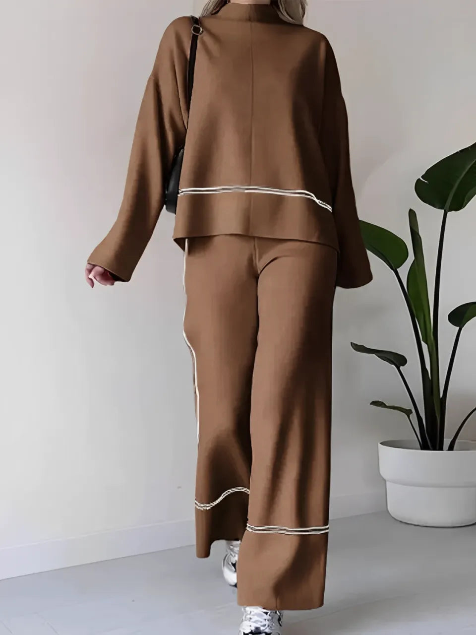 Conjunto de Tricô com Suéter Mullet Gola Alta e Calça Confortável – Kim
