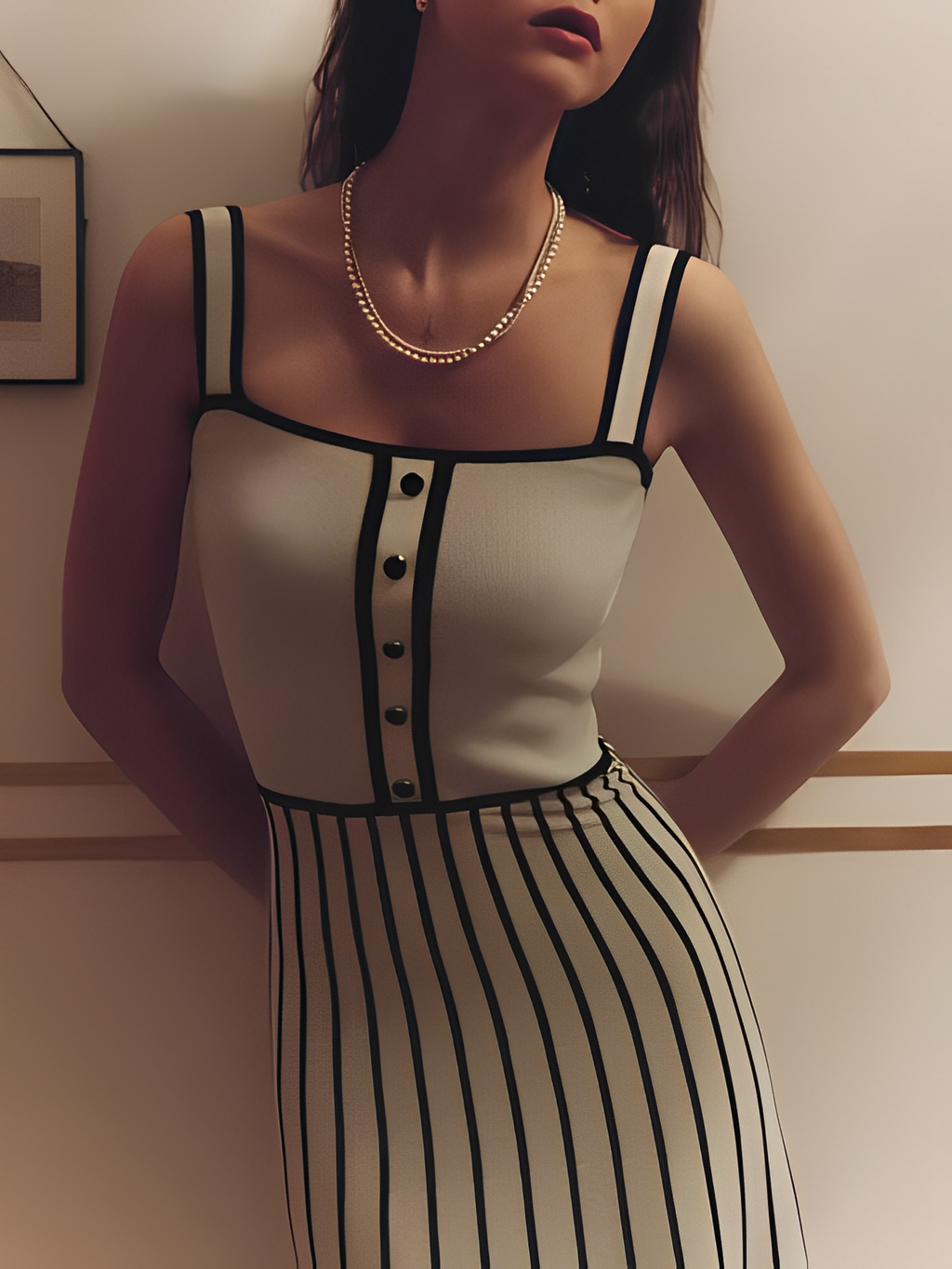 Vestido Midi Listrado de Alças Modelagem Evasê - Dandara