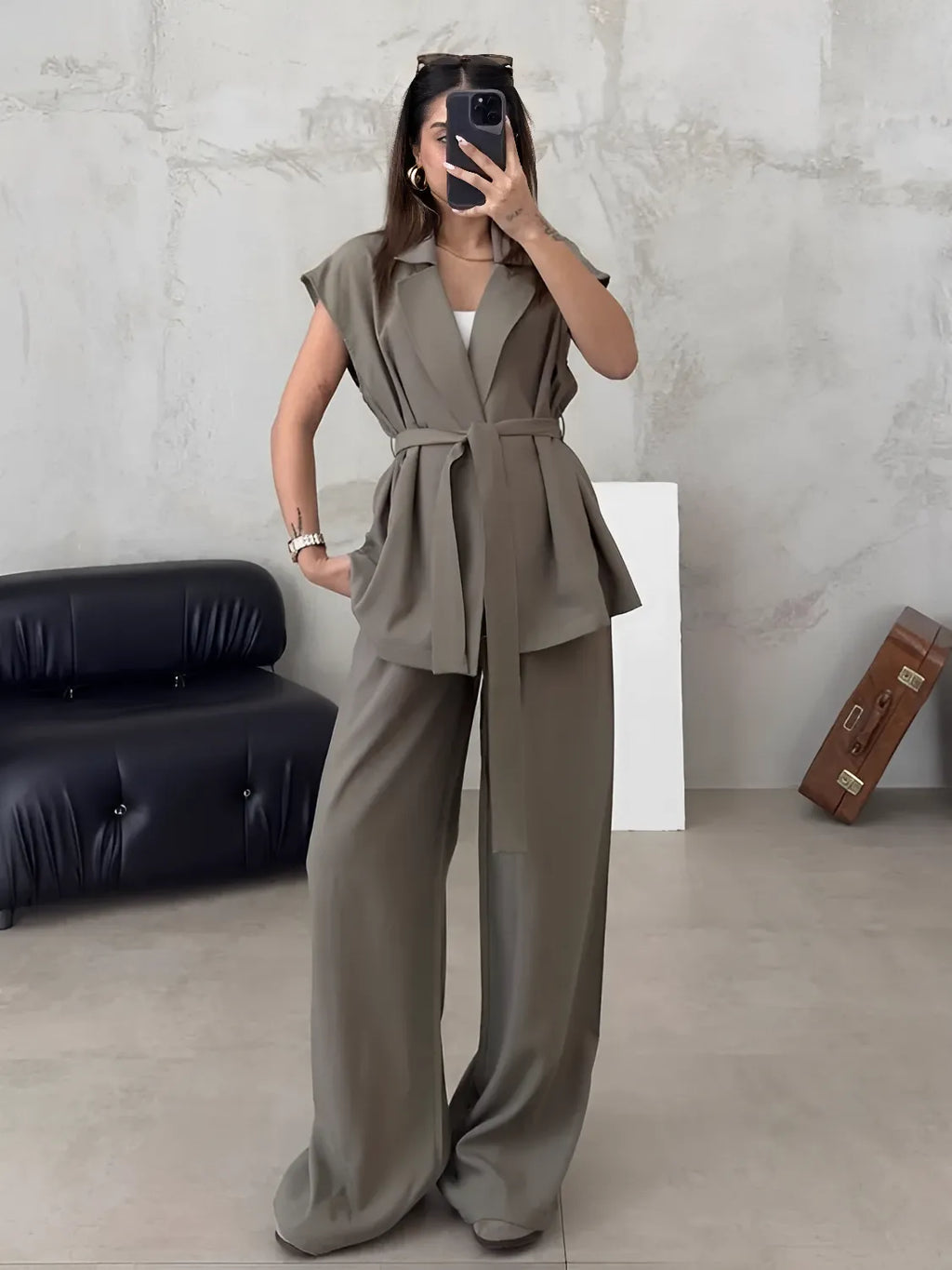 Conjunto Alfaiataria com Blusa de  Amarração e Calça Pantalona - Dominique