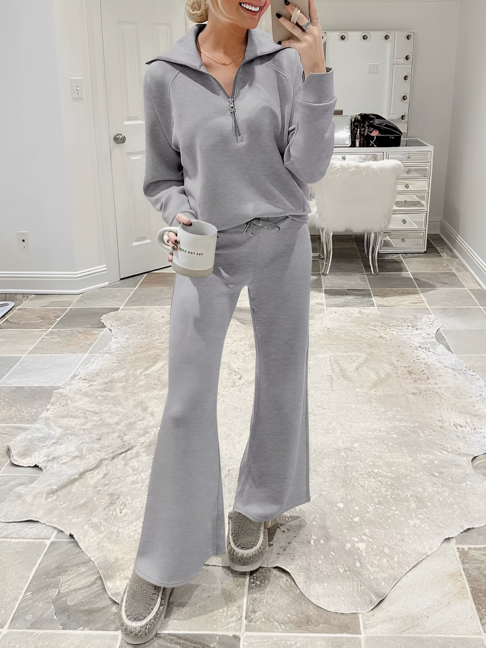 Conjunto com Suéter de Gola Alta e Calça Wide Leg Ajustável - Alessandra