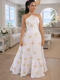 Vestido Longo Estampado com Amarração nas Costas e Babados – Kaia